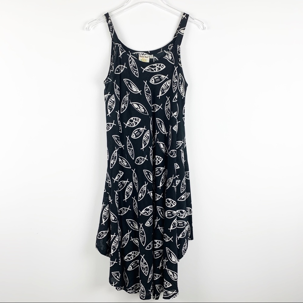 Women's Black and White Leaf Print Dress